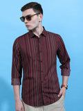 Highlander Men Black/Red Striped Slim Fit Casual Shirt - Black - Image 1