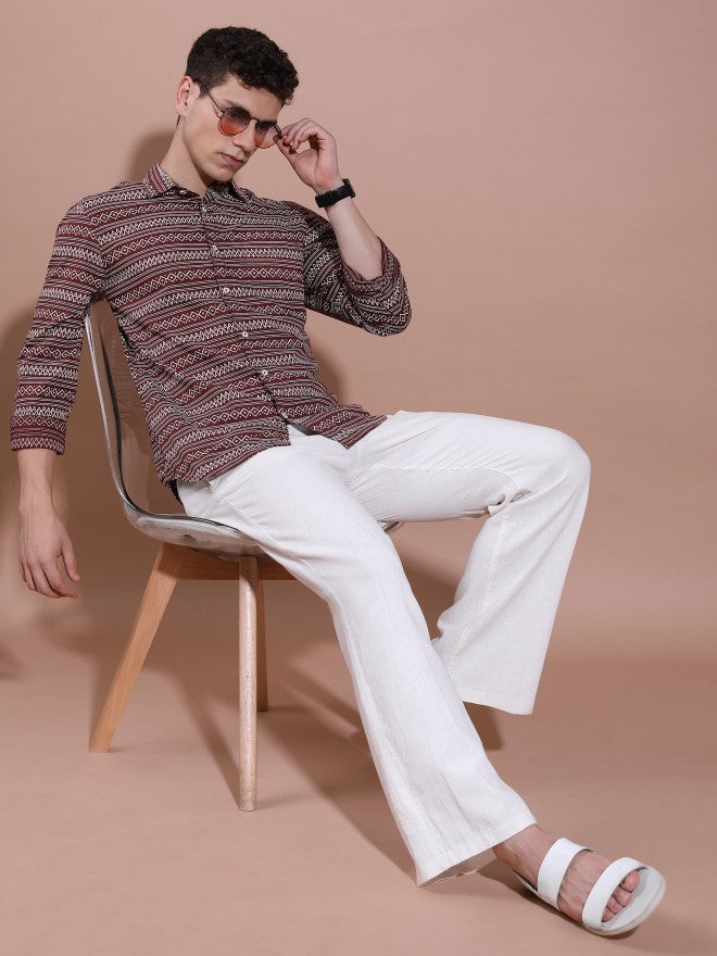 Highlander Men Maroon Printed Slim Fit Casual Shirt - Maroon - Image 2