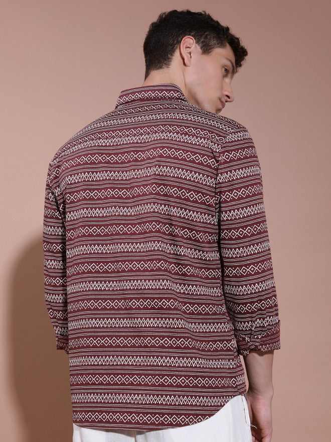 Highlander Men Maroon Printed Slim Fit Casual Shirt - Maroon - Image 3