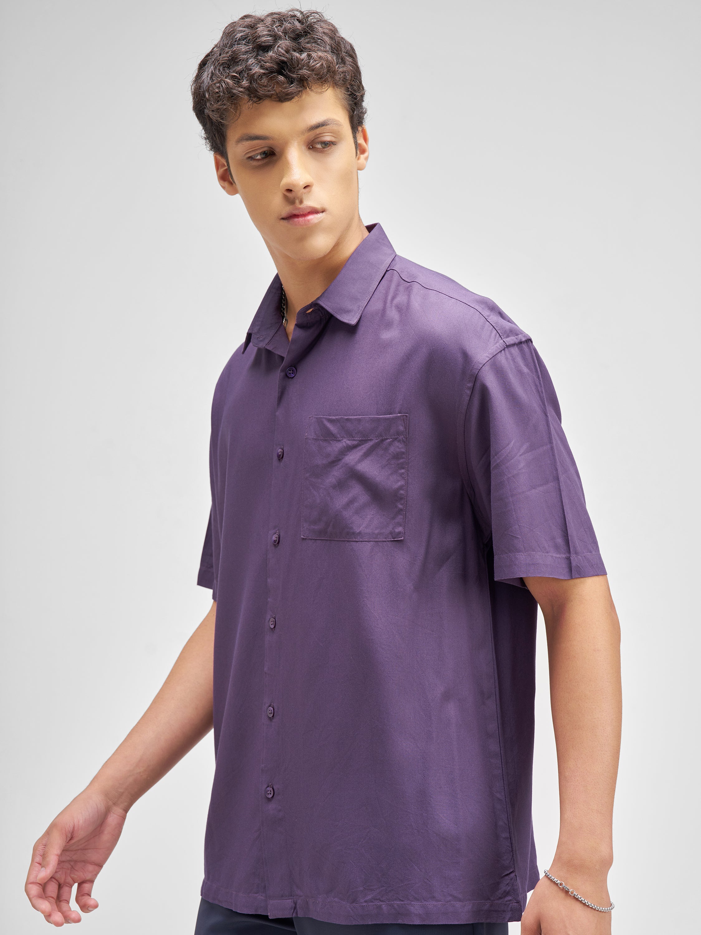 Highlander Men Purple Solid Relaxed Fit Casual Shirt - Purple - Image 4
