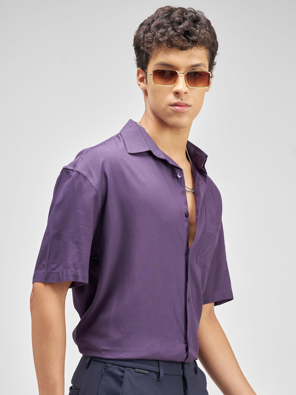 Highlander Men Purple Solid Relaxed Fit Casual Shirt - Purple - Image 6