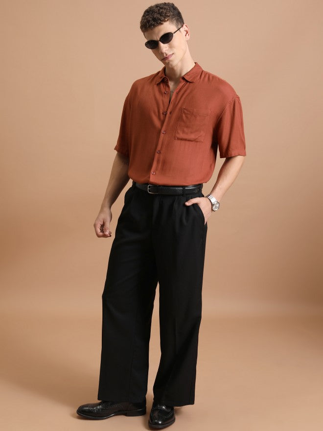 Highlander Men Rust Solid Oversized Fit Casual Shirt - Rust - Image 2