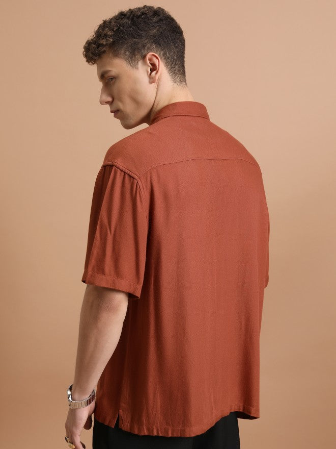 Highlander Men Rust Solid Oversized Fit Casual Shirt - Rust - Image 3