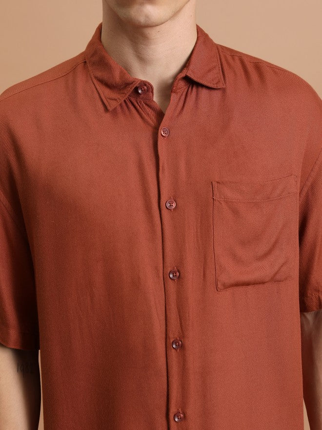 Highlander Men Rust Solid Oversized Fit Casual Shirt - Rust - Image 5