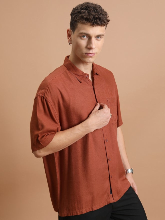 Highlander Men Rust Solid Oversized Fit Casual Shirt - Rust - Image 6
