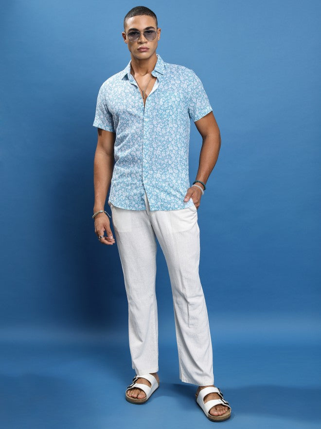 Highlander Men Light Blue Printed Slim Fit Casual Shirt - Blue - Image 2