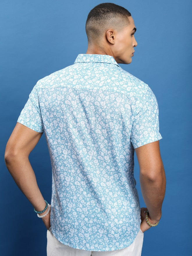 Highlander Men Light Blue Printed Slim Fit Casual Shirt - Blue - Image 3
