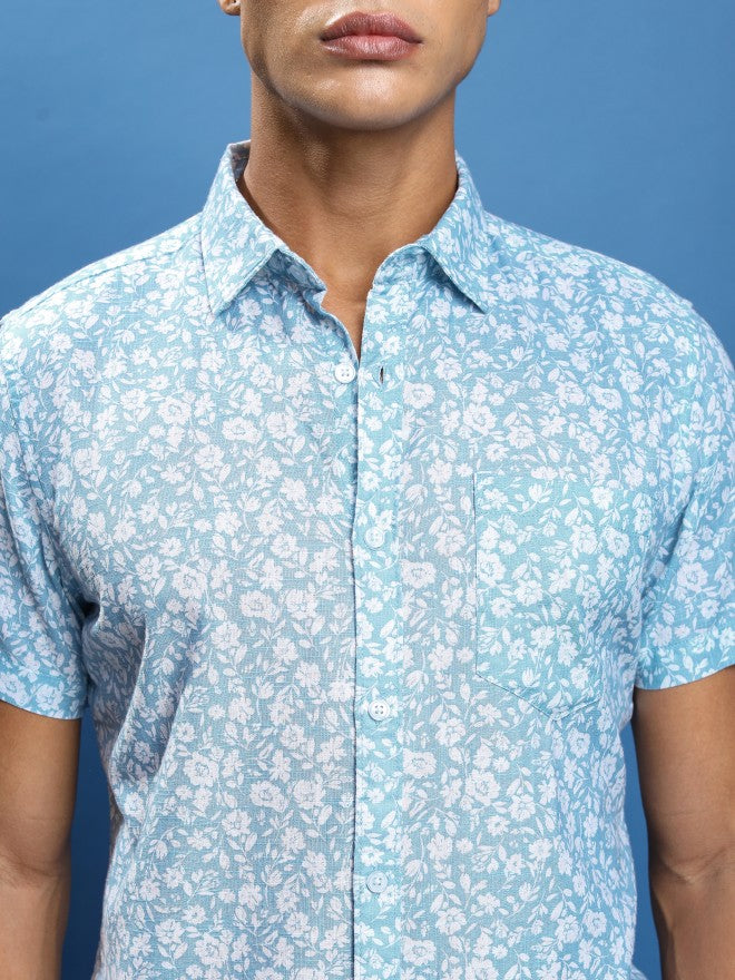 Highlander Men Light Blue Printed Slim Fit Casual Shirt - Blue - Image 5