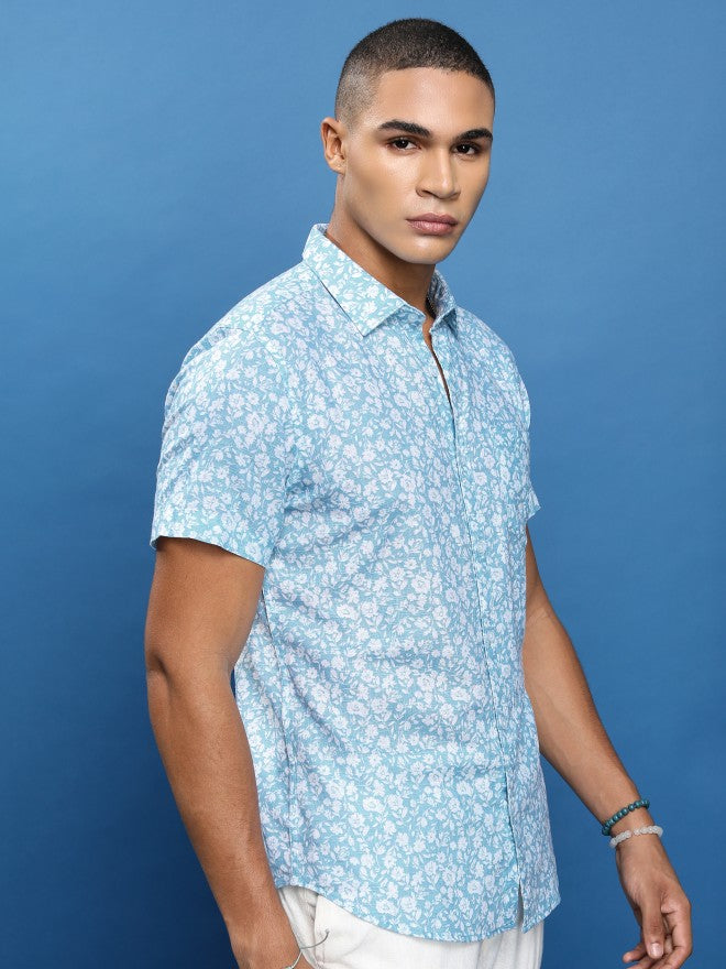 Highlander Men Light Blue Printed Slim Fit Casual Shirt - Blue - Image 6