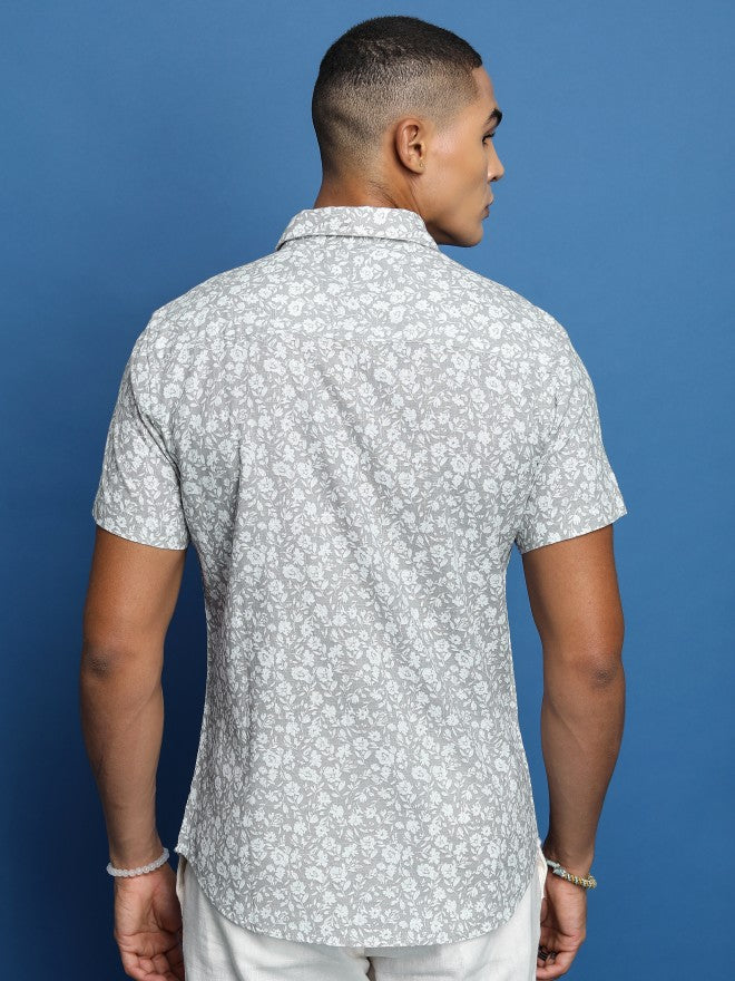 Highlander Men Grey Printed Slim Fit Casual Shirt - Grey - Image 3