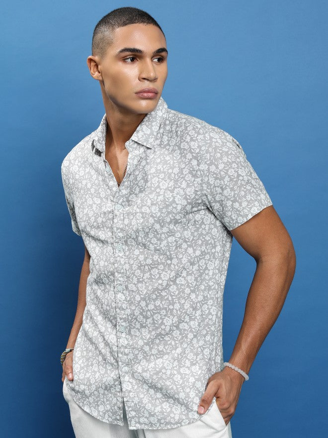 Highlander Men Grey Printed Slim Fit Casual Shirt - Grey - Image 4