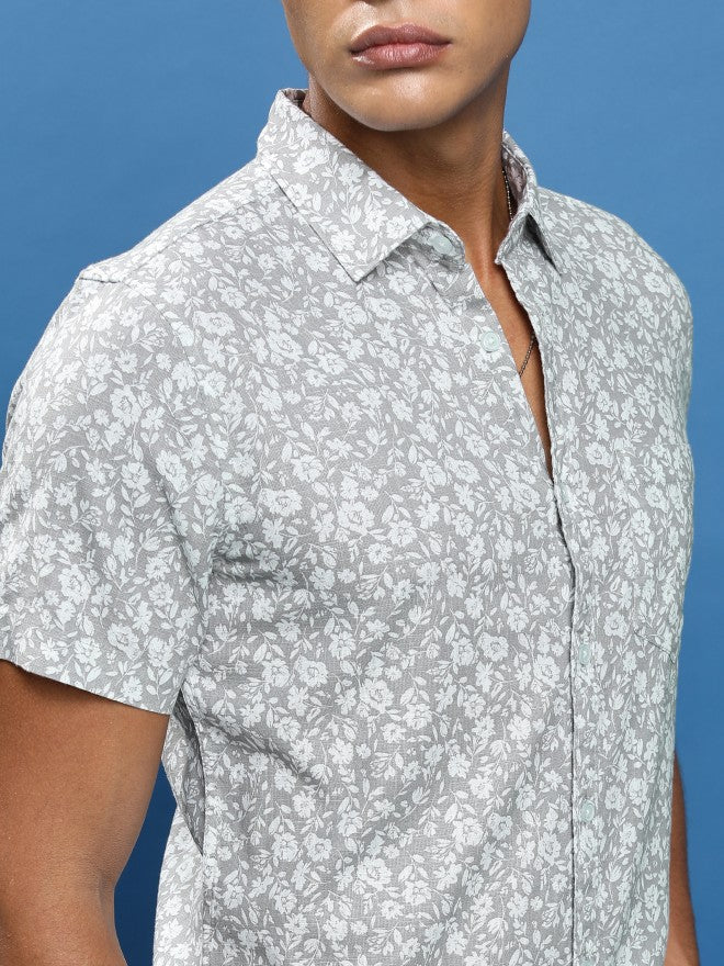 Highlander Men Grey Printed Slim Fit Casual Shirt - Grey - Image 5
