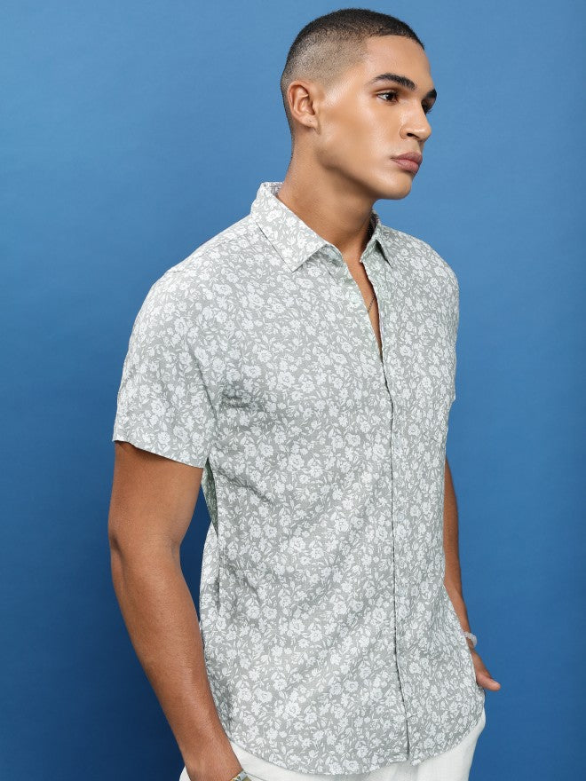 Highlander Men Grey Printed Slim Fit Casual Shirt - Grey - Image 6