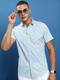 Highlander Men Blue Printed Slim Fit Casual Shirt - Blue - Image 1