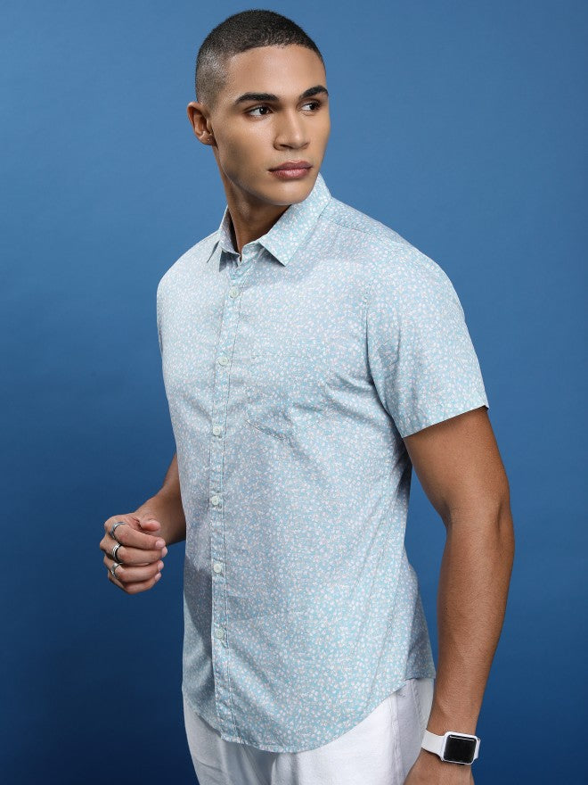 Highlander Men Blue Printed Slim Fit Casual Shirt - Blue - Image 4