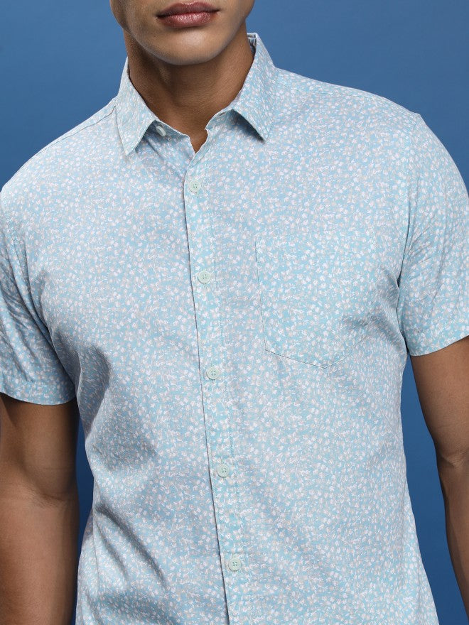 Highlander Men Blue Printed Slim Fit Casual Shirt - Blue - Image 5