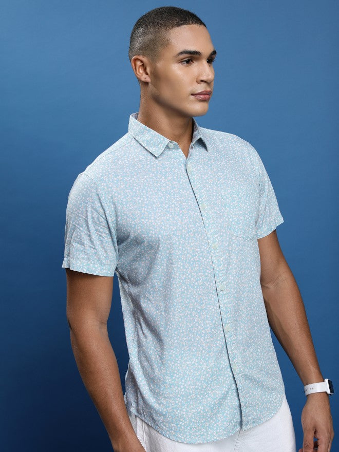 Highlander Men Blue Printed Slim Fit Casual Shirt - Blue - Image 6