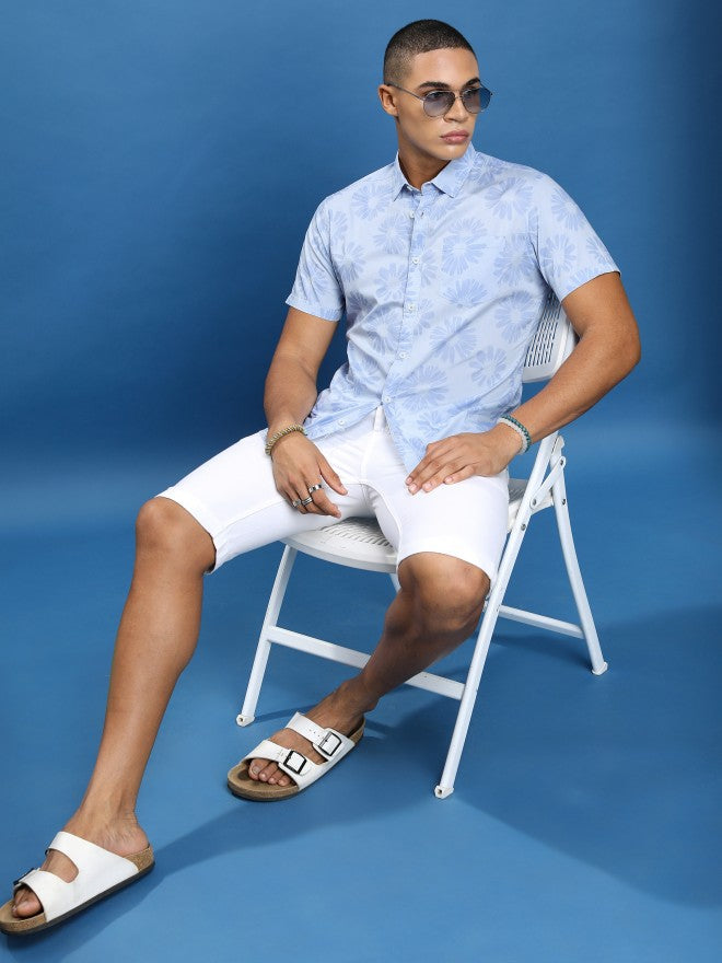 Highlander Men Blue Printed Slim Fit Casual Shirt - Blue - Image 2