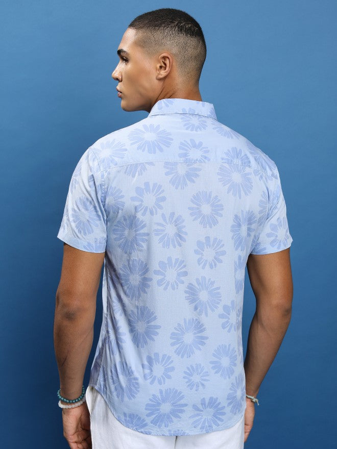 Highlander Men Blue Printed Slim Fit Casual Shirt - Blue - Image 3