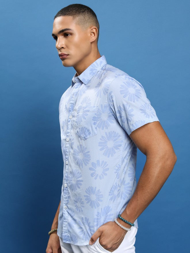 Highlander Men Blue Printed Slim Fit Casual Shirt - Blue - Image 4