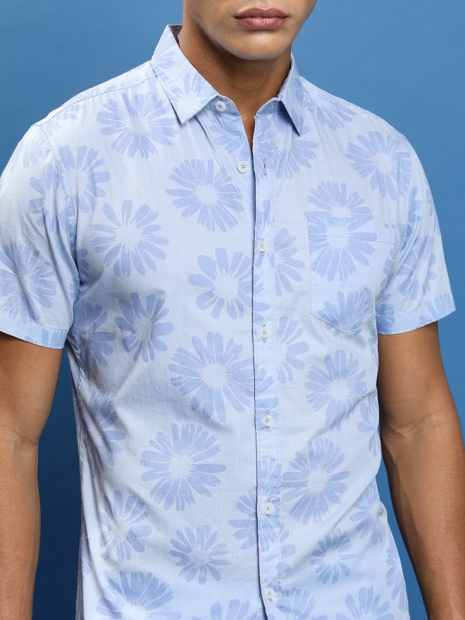Highlander Men Blue Printed Slim Fit Casual Shirt - Blue - Image 5