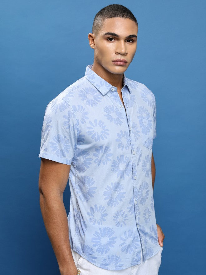 Highlander Men Blue Printed Slim Fit Casual Shirt - Blue - Image 6