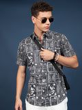 Highlander Men Blue Printed Slim Fit Casual Shirt - Blue - Image 1