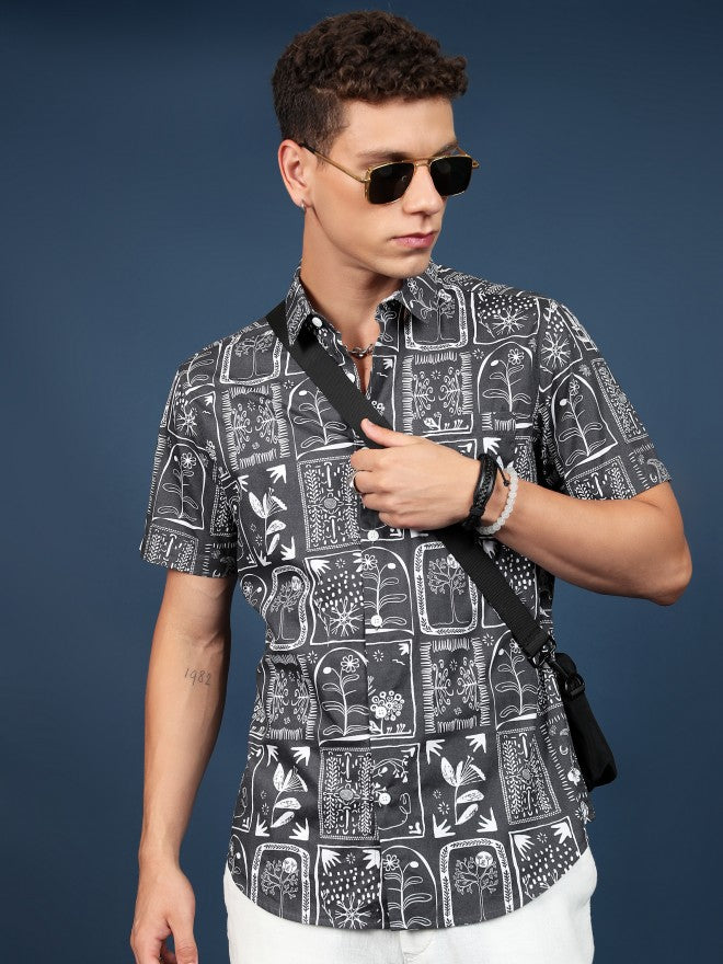 Highlander Men Blue Printed Slim Fit Casual Shirt - Blue - Image 1