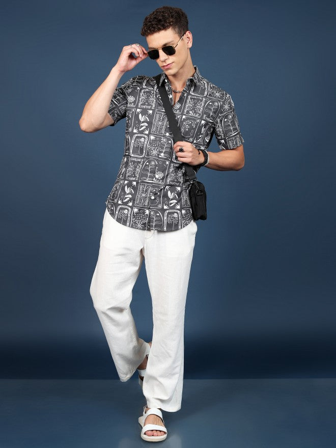 Highlander Men Blue Printed Slim Fit Casual Shirt - Blue - Image 2