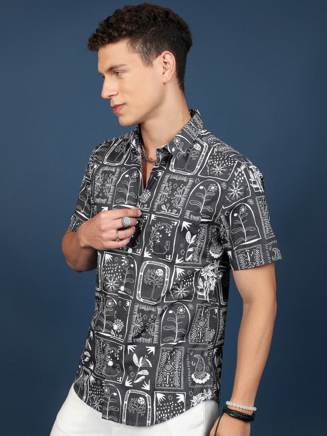 Highlander Men Blue Printed Slim Fit Casual Shirt - Blue - Image 4