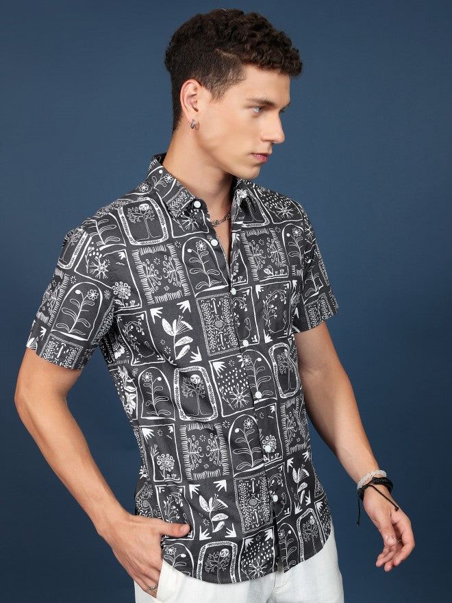 Highlander Men Blue Printed Slim Fit Casual Shirt - Blue - Image 6