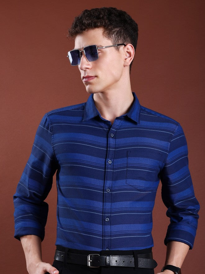 Highlander Men Navy Blue Slim Fit Shirt - Navy Blue - Image 1