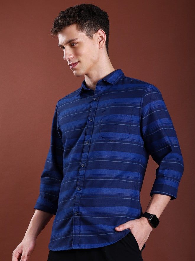 Highlander Men Navy Blue Slim Fit Shirt - Navy Blue - Image 4