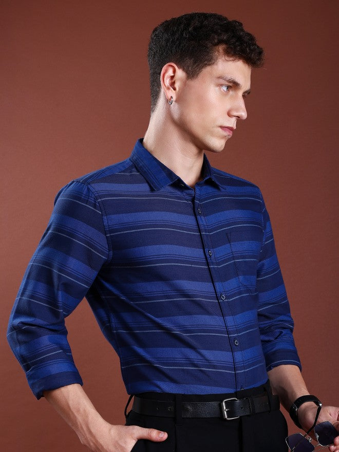 Highlander Men Navy Blue Slim Fit Shirt - Navy Blue - Image 6