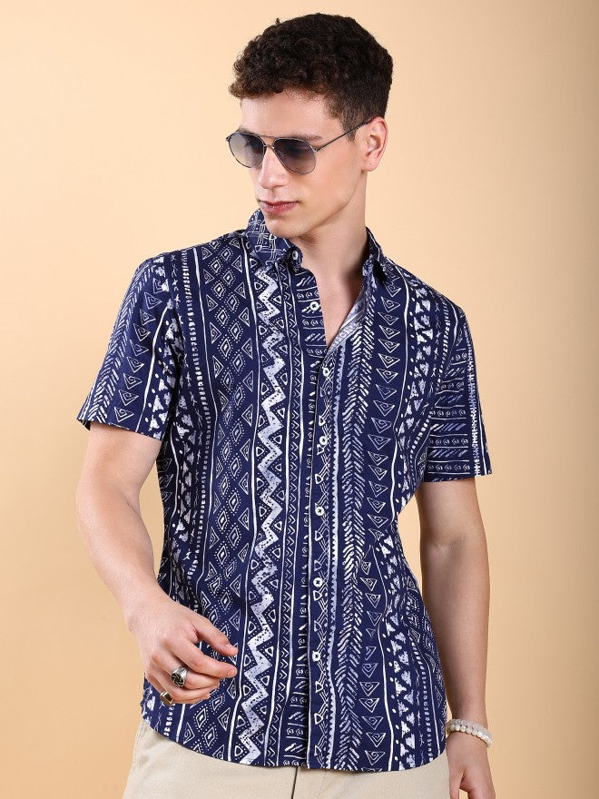 Highlander Men Navy Slim Fit Shirt - Navy Blue - Image 1