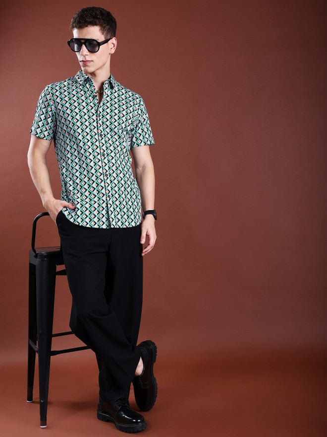 Highlander Men Green Printed Slim Fit Casual Shirt - Green - Image 2