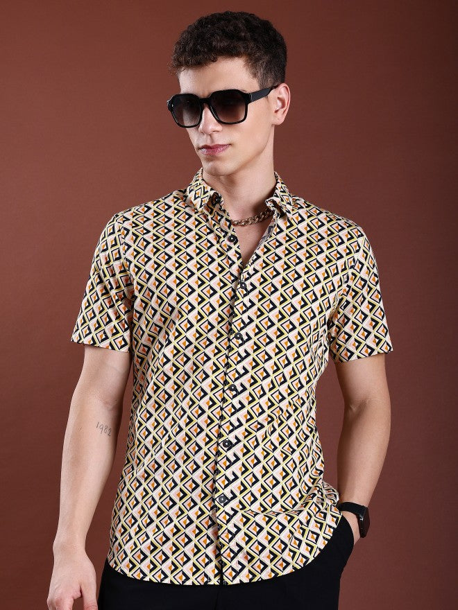 Highlander Men Peach Slim Fit Shirt - Peach - Image 1