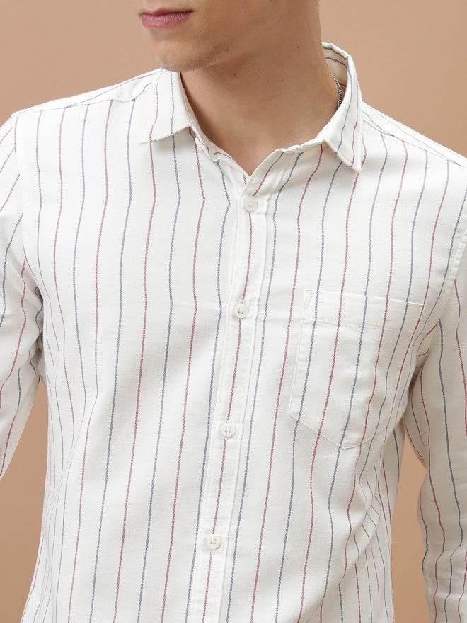 Highlander Men White/Blue/Red Slim Fit Casual Shirt - White - Image 5