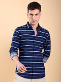 Highlander Men Navy Blue Striped Slim Fit Casual Shirts - Navy Blue - Image 1
