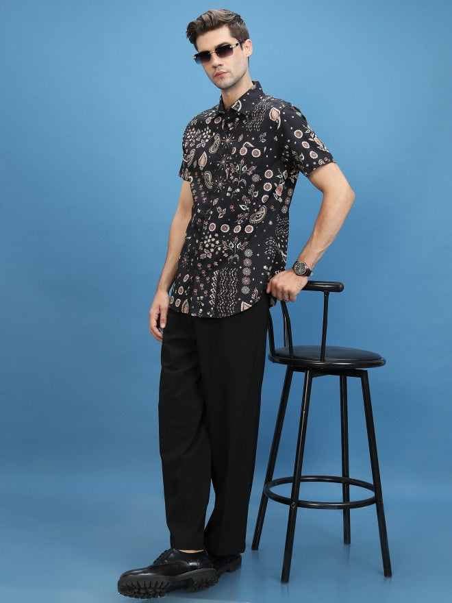 Highlander Men Black Printed Slim Fit Casual Shirt - Black - Image 2
