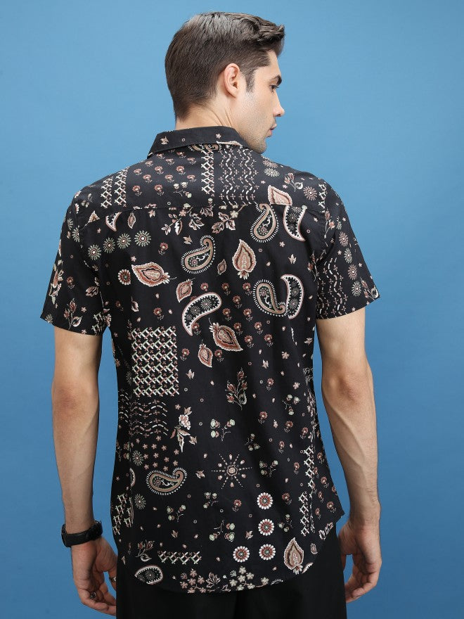 Highlander Men Black Printed Slim Fit Casual Shirt - Black - Image 3