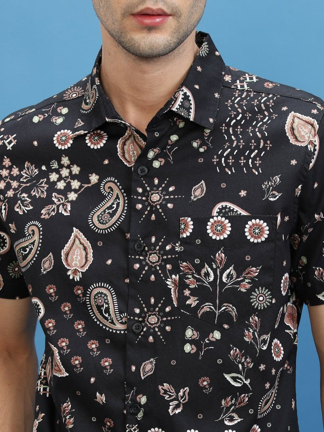 Highlander Men Black Printed Slim Fit Casual Shirt - Black - Image 5