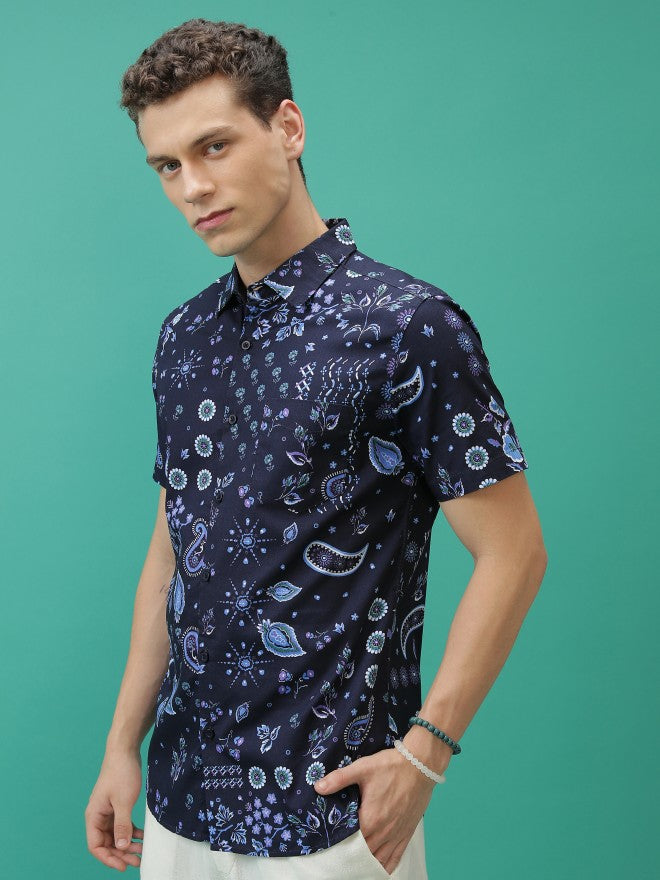 Highlander Men Navy Slim Fit Casual Shirt - Navy Blue - Image 4