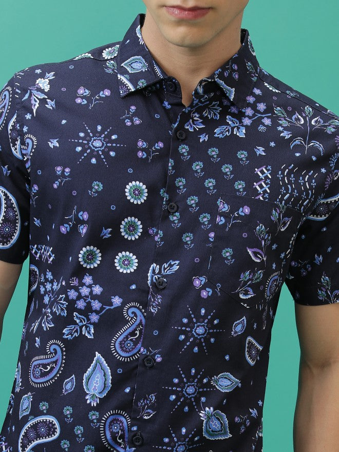 Highlander Men Navy Slim Fit Casual Shirt - Navy Blue - Image 5