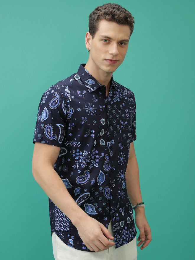 Highlander Men Navy Slim Fit Casual Shirt - Navy Blue - Image 6