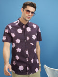Highlander Men Plum Printed Slim Fit Casual Shirt - Purple - Image 1