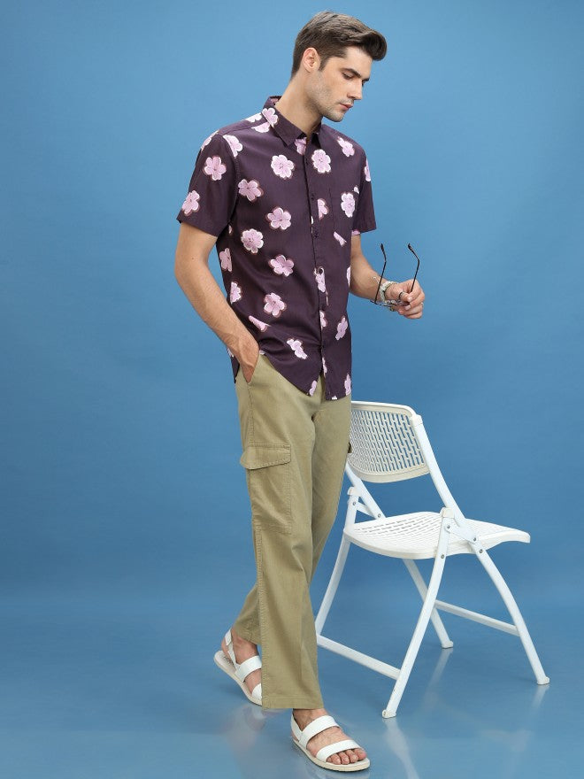 Highlander Men Plum Printed Slim Fit Casual Shirt - Purple - Image 2
