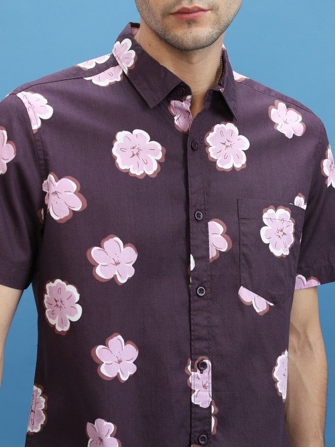 Highlander Men Plum Printed Slim Fit Casual Shirt - Purple - Image 5