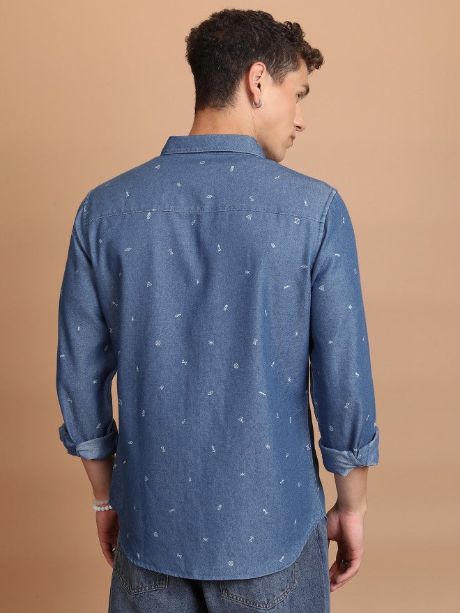 Highlander Men Blue Printed Slim Fit Casual Shirt - Blue - Image 3