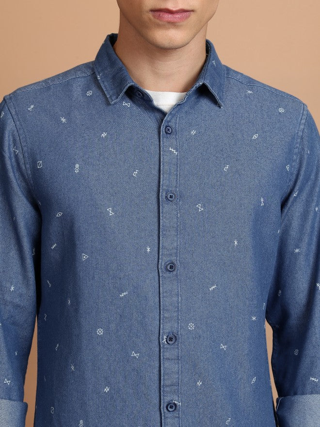 Highlander Men Blue Printed Slim Fit Casual Shirt - Blue - Image 5